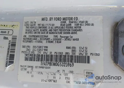 2016 Ford Mustang V6 из США, поврежденный, VIN 1FATP8EM0G5323969